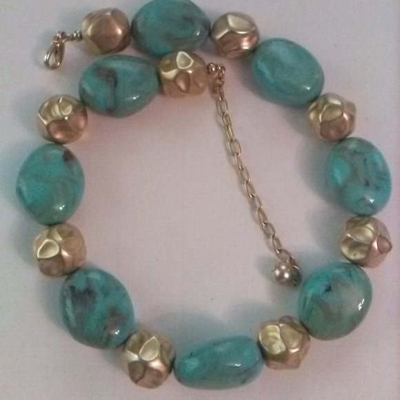 Vtg Faux Turquoise Nugget Gold-Tone Necklace FINAL PRICE - Picture 1 of 3
